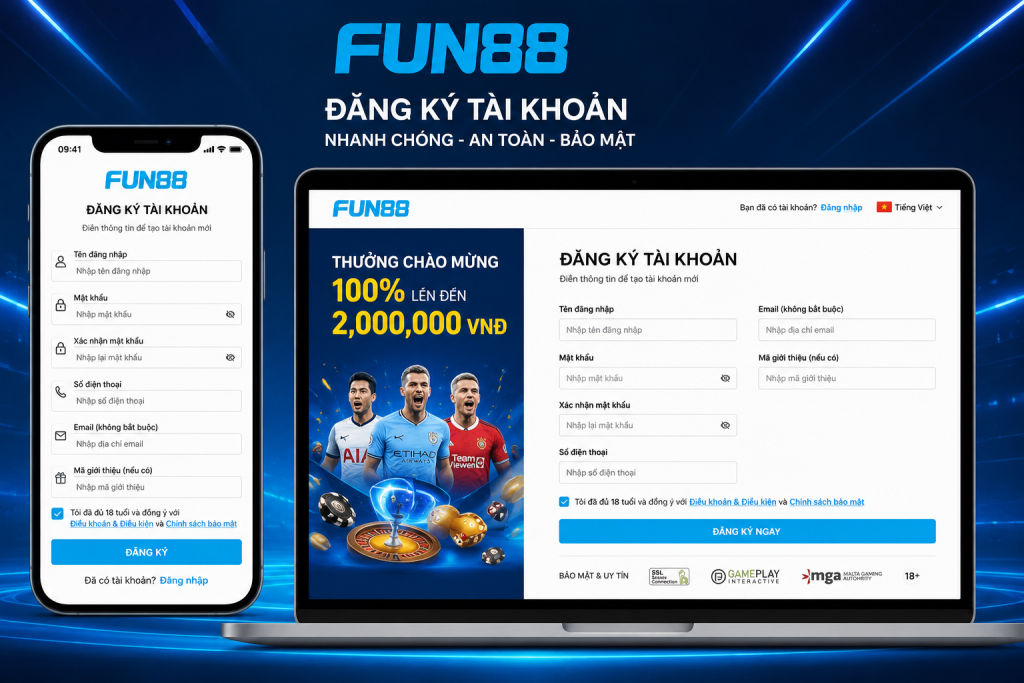 Giao diện đăng ký Fun88